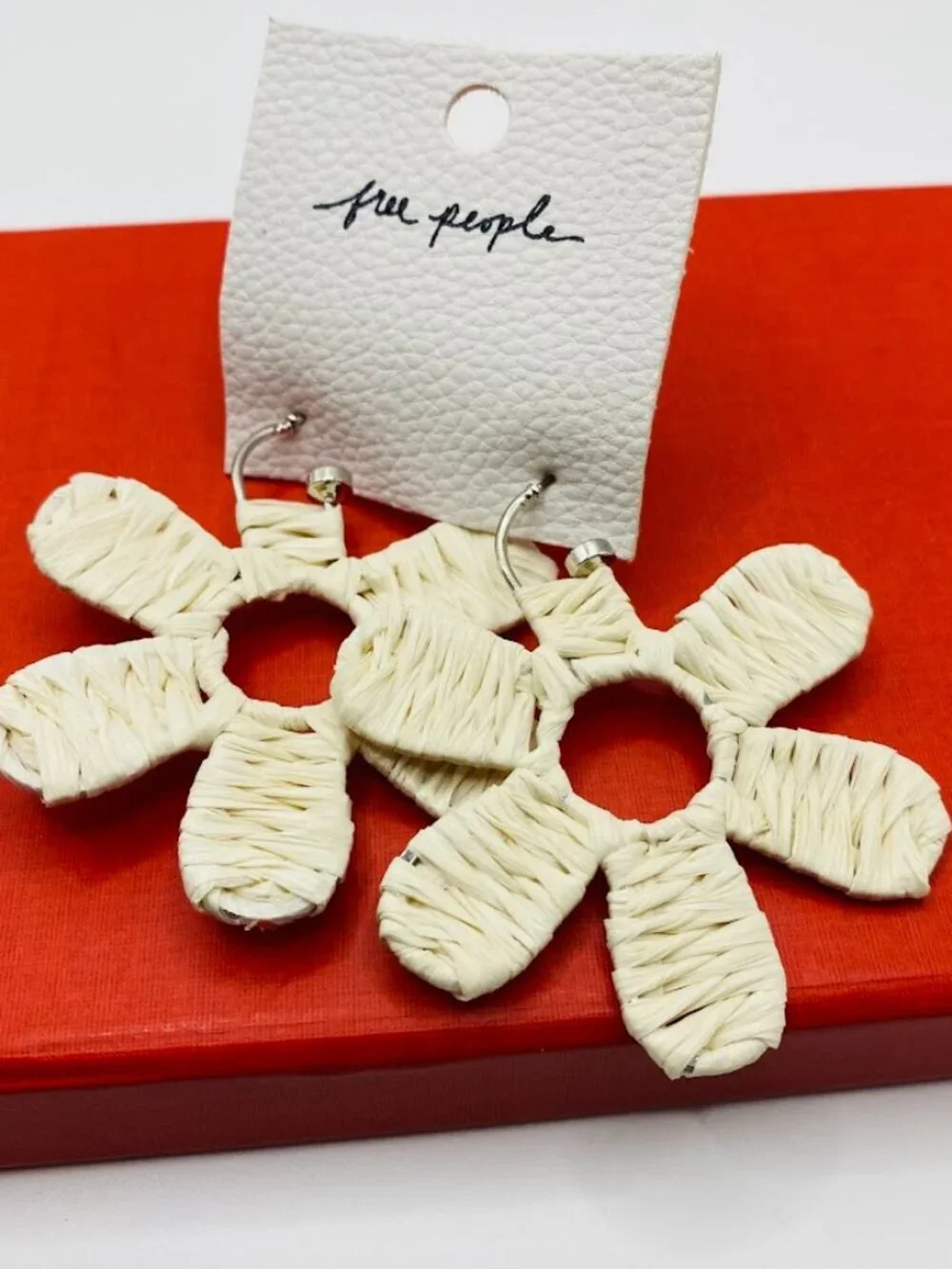 FREE PEOPLE Wendy Woven Flower Dangle Earrings Ivory